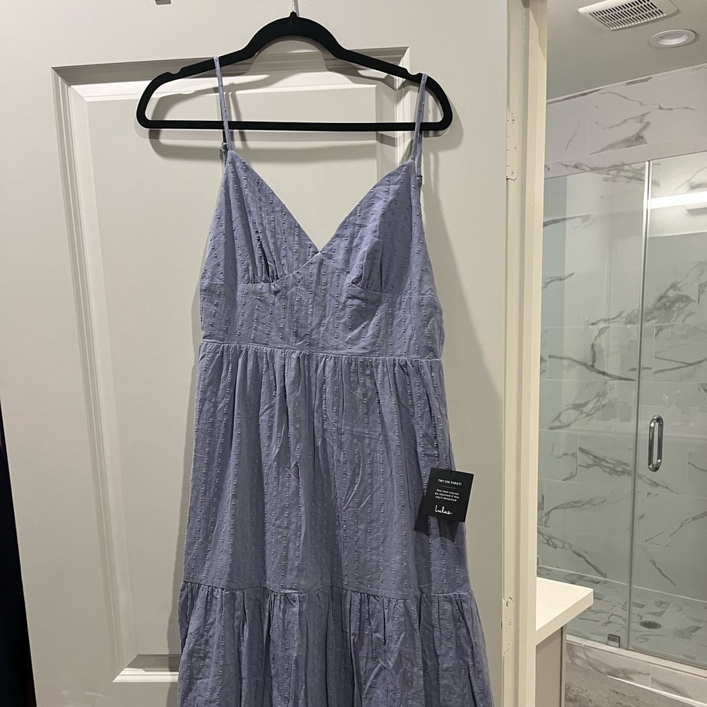 Lulu's Lilac Eyelet Midi Dress